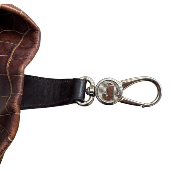 Dooney & Bourke‎ Croco Embossed Leather Hobo Shoulder Bag Brown Preppy Classic - Picture 6 of 11